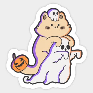 cute cat riding ghost Sticker